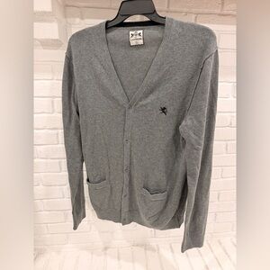 Express Gray Cotton Knit Button Cardigan Lion Crest Logo Men Large 2010s